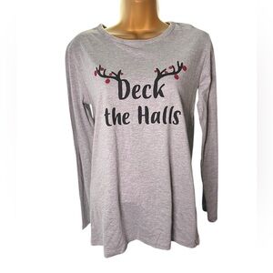 Natural Reflections Christmas Long Sleeve Tee Deck the Halls Graphic Gray S